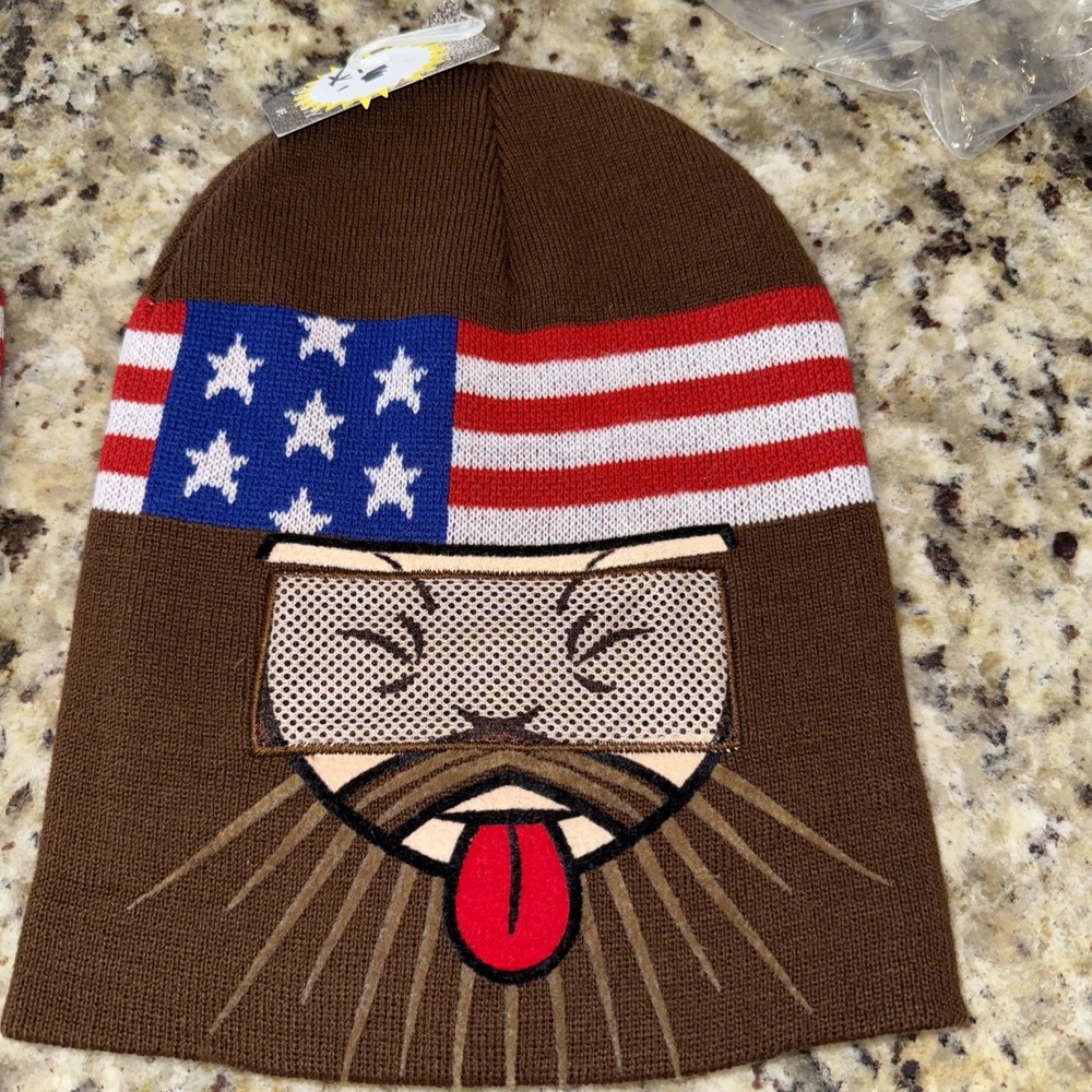 **NWT** DUCK‎ DYNASTY Flip-Down Beanie w/Hidden See-Through Mesh Mask Brown 4848